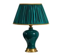 Preciosa lámpara de mesa de cerámica, lámpara de noche Compatible with esmaltada de color verde oscuro, lámpara de escritorio Compatible with con jarrón grande,luminaria LED