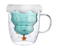 Preciosa taza de café transparente con diseño de estrella de árbol de Navidad, doble cristal antiquemaduras, taza de café y leche para niños