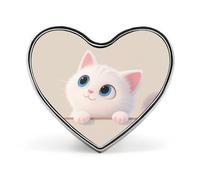 Precioso broche de corazón con gato blanco. Ideal para mochilas o solapas. Perfecto para San Valentín o aniversario.