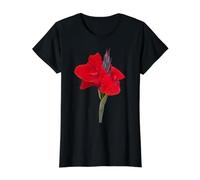 Precioso carmesí Canna Lily Tropical Flor 2 Formas Mania Camiseta gráfica económica, Mujer, Negro, L