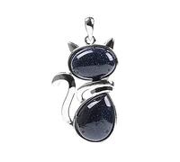 Precioso collar con colgante con forma de gato para regalo de cumpleaños para dama joven, joyería con tema de gato, piedra de arena azul