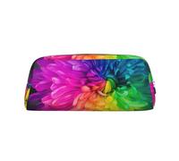 Precioso estuche de piel con estampado de crisantemos y flores de arco iris, elegante y práctico, ideal para la oficina y la escuela, Silver, Talla única, Neceser de maquillaje