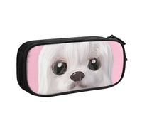 Precioso estuche para lápices de perro maltés con cremallera, caja negra de gran capacidad para escuela, oficina y viajes, Black, Talla única, Organizador de bolsas