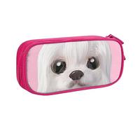 Precioso estuche para lápices de perro maltés con cremallera, caja negra de gran capacidad para escuela, oficina y viajes, Pink, Talla única, Organizador de bolsas