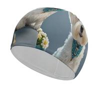 Precioso Gorro de natación con diseño de Perro maltés, Gorro de natación Ligero y Moderno, Gorro de baño Impermeable para Adultos con Cabello Largo, Grueso y Rizado.