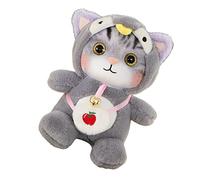 Precioso Juguete de Peluche de Gato, Muñeco de Peluche Peludo con Campana para Cumpleaños de Niños, Juguete de de Gato Suave y Lindo para el Aburrimiento y la Soledad (Grey)