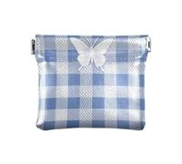 Precioso monedero de cuero con diseño de mariposa de encaje azul para mujer, mini estuche de cosméticos para mujer, Bonito encaje azul a cuadros de mariposa, 1 size, Moderno