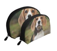 Precioso Perro Beagle Estampado, Bolsa de Maquillaje de Concha, Monedero pequeño para Mujer, Bolsa de artículos de tocador, Bolsa de cosméticos, 2 Piezas