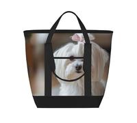 Precioso perro maltés impreso,Bolsas de almuerzo de gran capacidad, bolsa de mano térmica para mujeres, hombres, trabajo, picnic, viajes.