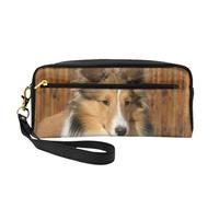 Precioso Perro Sheltie, Bolsa de Maquillaje Bolsa de cosméticos Bolsa de Aseo de Viaje portátil Estuche de Cuero para Mujeres y niñas