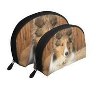 Precioso Perro Sheltie, Bolsa de Maquillaje de Concha, Monedero pequeño para Mujer, Bolsa de artículos de tocador, Bolsa de cosméticos, 2 Piezas