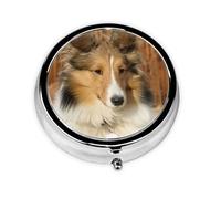 Precioso perro sheltie, Pastillero, Pastillero redondo Pequeño contenedor de pastillas Organizador de pastillas de viaje