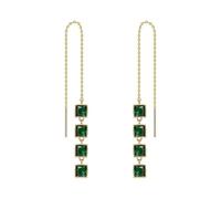 Preciosos aretes cuadrados de circonita verde con borlas, joyería moderna de color dorado con personalidad para mujeres y niñas, color dorado