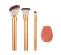 EcoTools – Kit de brochas Precious Metals Face Blend + Sculpt – Aluminio reciclado – 4 piezas