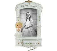 Precious Moments 252413 - Marco de fotos con cajón de almacenamiento y rosario blanco, marco de fotos de resina y cristal, capacidad para fotos de 10 x 15 cm, regalo de comunión católica