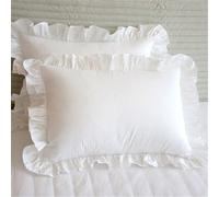 Precious Star Linen Juego de 2 Fundas de Almohada Decorativas de algodón Egipcio de Fibra Larga con Volantes y Borde Blanco, tamaño matrimonial/Queen, 2 Fundas de Almohada Decorativas de 20 x 30