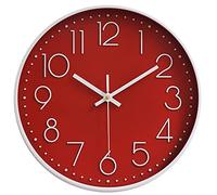 Preciser Florlife - Reloj de Pared para Cocina, Estilo Retro, Vintage, sin tictac, Funciona con Pilas, Movimiento silencioso analógico, Reloj Decorativo Grande, números arábigos, Esfera roja para