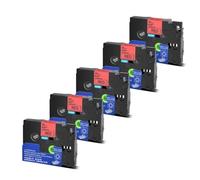 PrecisGear 5/10pk 6 mm 9 mm 12 mm 18 mm 24 mm TZE Lamined Tape Compatible con PT 210D Etiqueta para el número TZE231 TZE241 TZ131 TZE251(Black on Red-5PK)