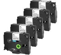 PrecisGear 5 Unidades, Laminado de identificación Flexible, 18mm, Compatible con Cinta de Etiquetas TZe-FX241, Casete de Cartucho Negro sobre Blanco Compatible con Impresora de Etiquetas