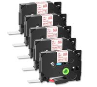PrecisGear Cinta de Etiqueta 5pk laminada de 12 mm Compatible con tze 232 Rojo en Casete Blanco para el número de pie