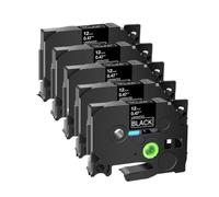 PrecisGear Cinta de Etiquetas 5PK/10PK Compatible con casetes de Etiquetas laminadas TZ TZe-231 131 631 con rotuladora de 12mm(5PK-White on Black)