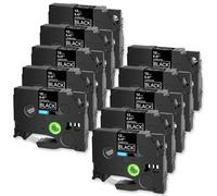 PrecisGear Cinta de Etiquetas laminada Blanca sobre Negra, 10 Unidades, 6/9/12/18/24 mm, Compatible con Etiquetas de Cinta de tamaño estándar TZE335(9mm)