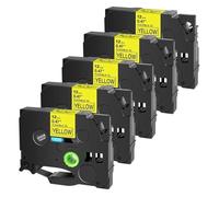 PrecisGear Cintas de identificación Flexibles 3/4/5/10 Etiquetas laminadas de 12 mm compatibles con Etiquetas PT-1000 PT-D450 Tze-FX231(5PK Black on Yellow)