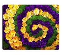 (Precisión Cosida) Alfombrilla de ratón Alfombrilla de ratón de Caucho natural33 Rosas Amarillas en la Capa de Remolino con claveles púrpuras y Patrones de Pasto Verde