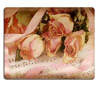 (Precisión Cosida) Alfombrilla de ráton de Goma Natural Rosas secas Rosadas Que mienten en el Viejo Papel de Nota de la música en Vintage style33