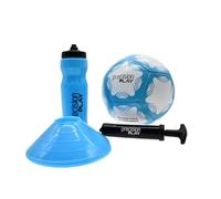 Precision Play - Juego de Entrenamiento de fútbol para niños, Pelota tamaño 4, Conos, Botella de Agua, Bomba y Bolsa, Kit de Equipo de Entrenamiento de fútbol, Regalo para Jugadores jóvenes, Azul