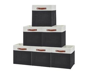 PrecisionAuto Juego de 6 cubos de almacenamiento de 13 x 13 pulgadas, cestas de almacenamiento plegables de tela con asas de cuero, organizadores de armario plegables para estantes de cubo, beige