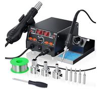 Preciva 902DII EstacióN de Soldadura 2 En 1 750w, 2 En 1 Soldering Station Soldador De EstañO Profesional Con Pantalla Led, 4 Boquillas, 5 Puntas, 30 G De Soldadura Sin Plomo