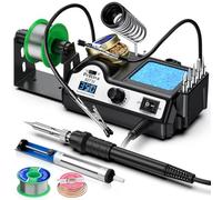 Preciva 927II - Kit de estación de soldador digital de 60 W de alta potencia, 5 puntas de hierro adicionales, 2 manos de ayuda, soldadura sin plomo, lechón de soldadura, ranuras de almacenamiento de