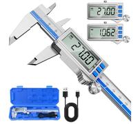 Preciva Calibre Digital, Pie de Rey Digital USB-C Recargable, 150mm Calibrador Digital con Pantalla LCD Grande, Acero Inoxidable, Conversión MM/Pulgadas Profesional y Hogar