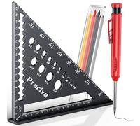 Preciva Escuadra Carpintero 5 en 1, 180MM Escuadras Metalicas de Aluminio, Speed Square Métrica 0-90°, 14 Orificios de Perforación, Escuadra Triangular Profesional con Lápiz y Minas