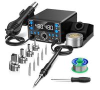 Preciva Estación de Soldadura 2 en 1 - 750 W con Pantallas Digitales Independientes, Control PID, Pistola de Aire Caliente y Soldador con Memorias de Temperatura, Kit Completo de SMD y Rework