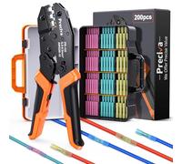 Preciva Herramienta de crimpado de alambre para kit de conectores termorretráctiles, con 200 conectores termorretráctiles de 22-10 AWG, crimpadora de trinquete para reparaciones eléctricas