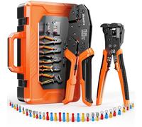 Preciva Herramienta de crimpado para terminales aislados, conectores de cable, crimpadora de trinquete AWG20-10 con pelacables automático y 380 conectores de terminales aislados