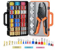 Preciva - Juego de alicates de crimpado con caja,0,25 - 10 mm²,juego de herramientas de crimpado de alambre de trinquete para termorretráctil,395 terminales de virola con 6 cabezales para un cambio
