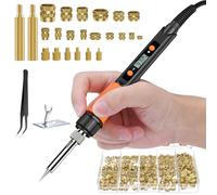 Preciva Juego de insertos roscados, 300 piezas de insertos de calor con punta de inserción M2 M3 M4 M5 M6 M8, soldador digital de 100 W, soporte y pinzas, para piezas de impresora 3D o piezas de