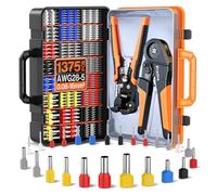 Preciva Kit Crimpadora con Pelacables, Pela Cables Electricista Automático, Crimpadora Terminales Electricos 0,08-16 mm² con 1375 Punteras, Alicates para Terminales Cables Electricos
