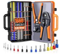 Preciva Kit de Alicates Electricista 3 en 1, Crimpadora Profesional + Pelacables Automático + 1660 Piezas Punteras Electricas, Crimpadora Terminales Electricos 0,08-16 mm²