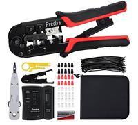 Preciva Kit de Crimpadora Rj45, 3 en 1 Caja herramientas con crimpadora, Tester RJ45, Cable RJ45, Roseta RJ45 y Juego Herramientas para Instalación Profesional