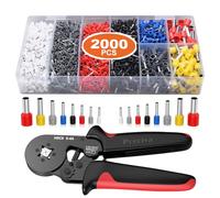Preciva Kit de herramientas de crimpado de virola con 2000 conectores de alambre, AWG23-7 - Juego de herramientas de crimpado de alambre de trinquete autoajustable (rojo)