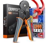 Preciva Kit de herramientas para crimpado para férulas dobles y simples - Crimpadora hexagonal de trinquete 16-6 AWG 28-5 (0.08-16 mm²) con 1200 manguitos de conector de terminal