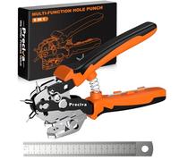 Preciva - Perforadora de cuero, herramienta de perforación de cinturón giratorio, alicates ajustables y resistentes con 6 agujeros, regla (perforador en forma de V)