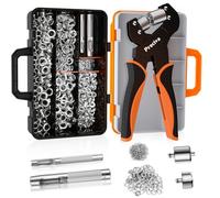Preciva Remachadora Ojales, Kits de Ojetes 300PCS (Ø 6mm), Alicate de Ojales con Trinquete Ajustable, Ojales de Dorados y Plateados, Sacabocados, Gásquet, Kit para Lonas Tejidos Cartón Cuero y PVC