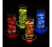 PRECORN Juego de 4 posavasos LED con tapa de cerveza, posavasos luminosos para bebidas, posavasos impermeables acrílicos, redondos, para vasos, botellas, fiestas, bodas, bares, Navidad, pub,