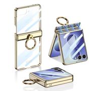 PREDCFVY For Samsung Galaxy Z Flip 8 Clear Transparent Hinge Case | Built in Screen Protector & Ring Clip Stand Luxury Plating Anti-Yellowing Clear Shockproof Protective Cover(Gold)