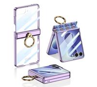 PREDCFVY For Samsung Galaxy Z Flip 8 Clear Transparent Hinge Case | Built in Screen Protector & Ring Clip Stand Luxury Plating Anti-Yellowing Clear Shockproof Protective Cover(Purple)